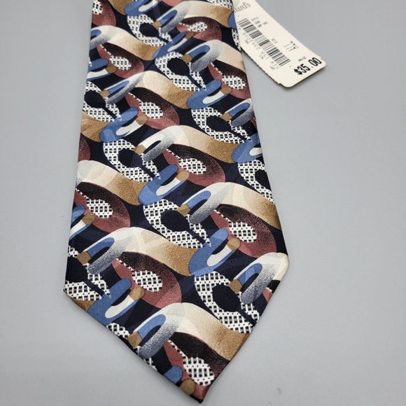 MARTIN WONG Screenplay Neck Tie Mens Abstract Blue Brown Silk NWT - Picture 2 of 7